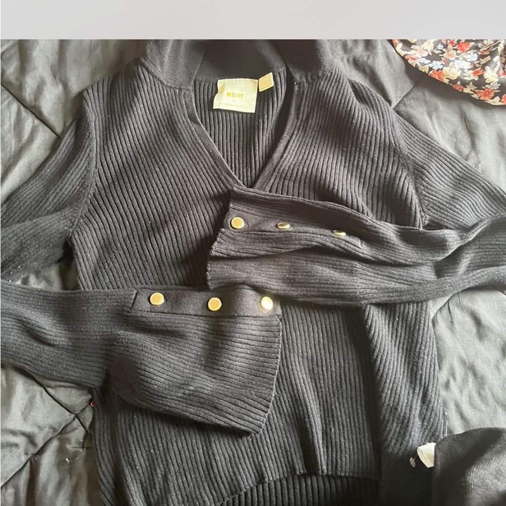 Mauve Black Sweater with Gold Button Accents